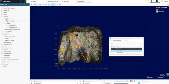 a screenshot of polylines with attributes in Leapfrog Geo